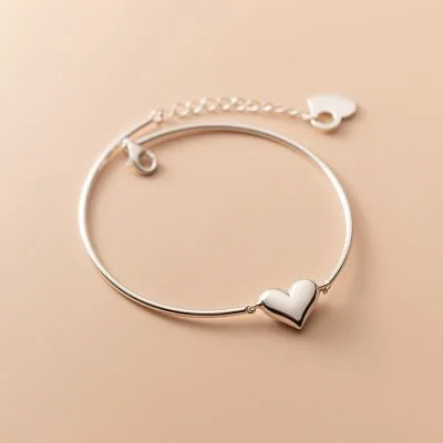 Vòng Tay Bạc Nữ Dạng Kiềng Trơn Hình Trái Tim Jewel LILI 564762 2