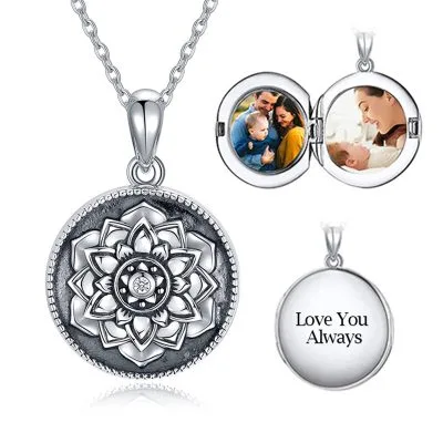 Dây Chuyền Bạc Thái S925 Nữ Hình Tròn Bông Sen Gắn Hình ảnh Theo Yêu Cầu LILI 054083 1