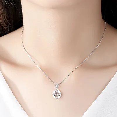 Dây Chuyền Bạc Nữ đính đá CZ Hình Bông Hoa Trái Tim LILI 054033 3