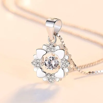 Dây Chuyền Bạc Nữ đính đá CZ Hình Bông Hoa Trái Tim LILI 054033 4