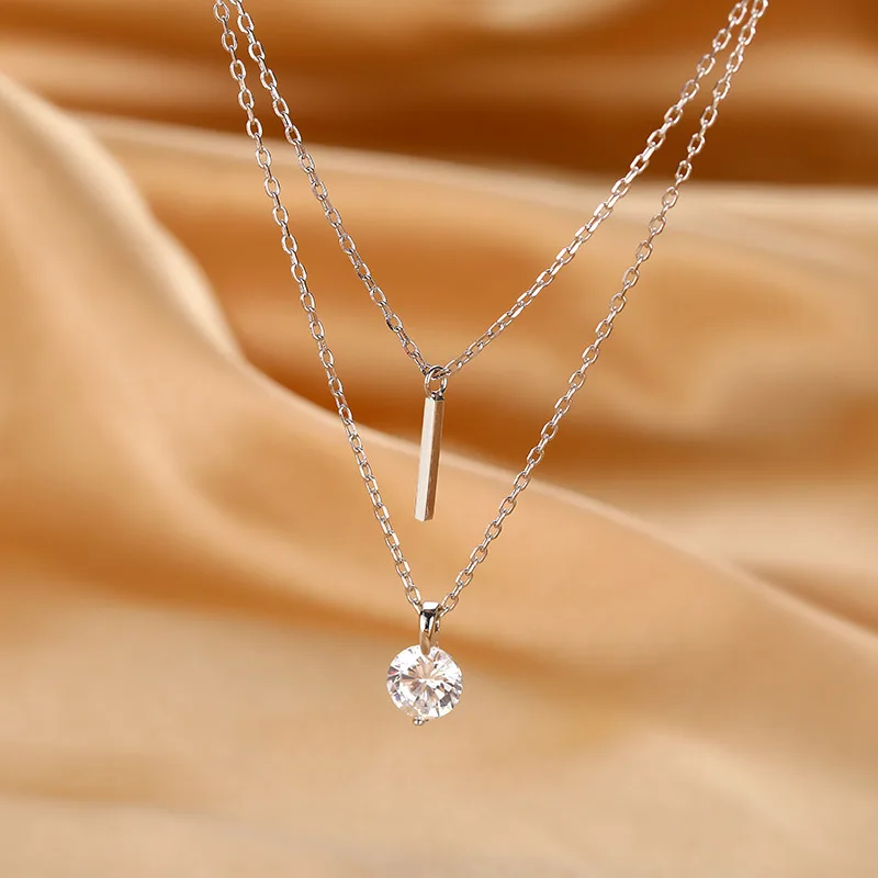 Dây Chuyền Bạc Nữ Mạ Vàng 2 Tầng đính đá CZ Tròn Sunday LILI 531821 2