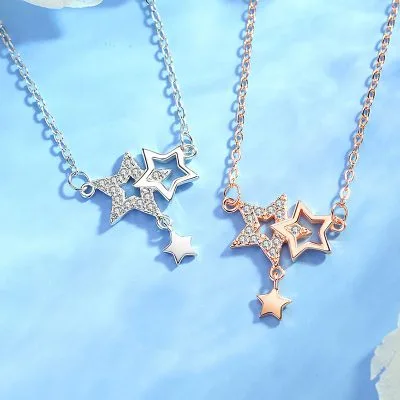 Dây Chuyền Bạc Nữ Mạ Vàng đính đá CZ Hình Ngôi Sao 5 Cánh LILI 053995 1
