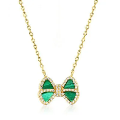 Dây Chuyền Bạc Nữ Mạ Vàng đính đá Malachite Hình Chiếc Nơ LILI 054150 1