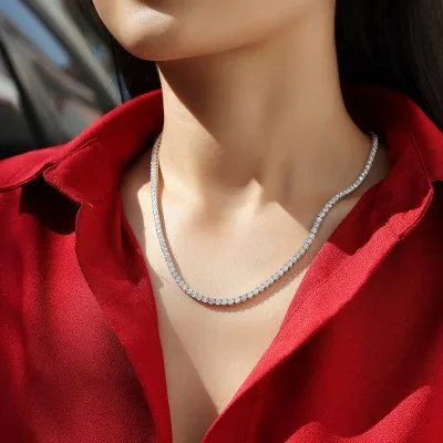 Dây Chuyền Bạc Tennis Unisex đính Kim Cương Moissanite Dạng Chuỗi đá LILI 054275 4