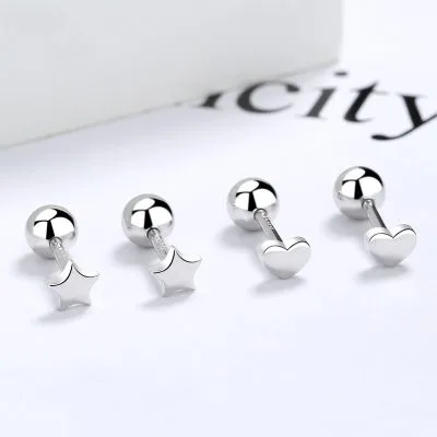 Khuyên Tai Bạc Nữ Cỡ Nhỏ Mini Hình Ngôi Sao Trái Tim LILI 054244 2