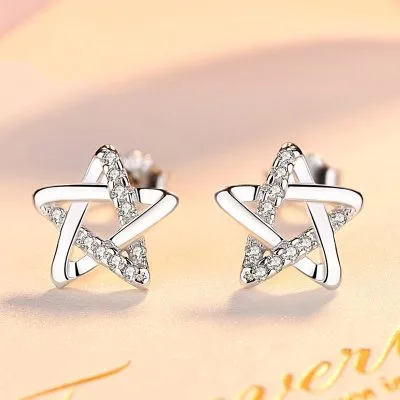 Khuyên Tai Bạc Nữ đính đá CZ Hình Ngôi Sao 5 Cánh Aurelia LILI 517817 1