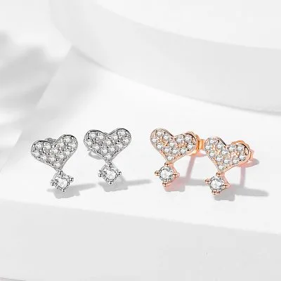 Khuyên Tai Bạc Nữ đính đá CZ Hình Trái Tim Cách điệu Aurelia LILI 496459 1