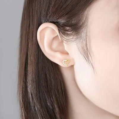 Khuyên Tai Bạc Nữ đính đá CZ Hình Trái Tim Cách điệu Drusilla LILI 885388 2