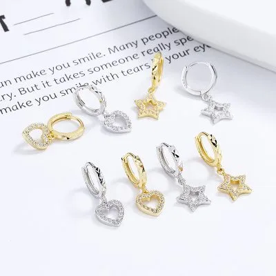 Khuyên Tai Bạc Nữ đính đá CZ Hình Trái Tim Ngôi Sao 5 Cánh LILI 054265 1