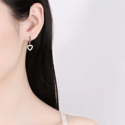 Khuyên Tai Bạc Nữ đính đá CZ Hình Trái Tim Ngôi Sao 5 Cánh LILI 054265 3