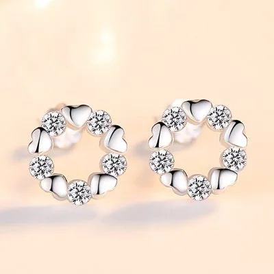 Khuyên Tai Bạc Nữ đính đá CZ Tròn Hình Trái Tim Fidelma LILI 753728 1