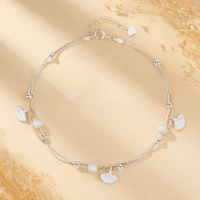Lắc Chân Bạc Nữ 2 Tầng đính Bi Cát Tròn Hương Gió Annabella LILI 375138 1