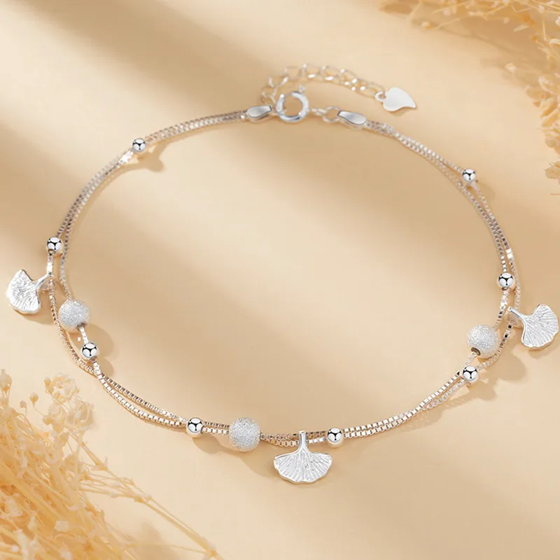 Lắc Chân Bạc Nữ 2 Tầng đính Bi Cát Tròn Hương Gió Annabella LILI 375138 2