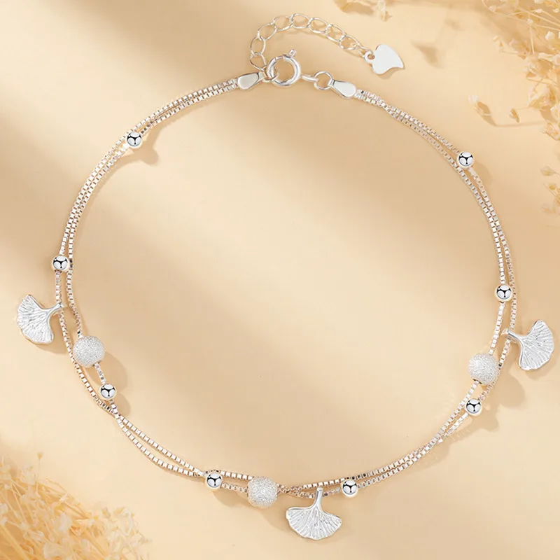 Lắc Chân Bạc Nữ 2 Tầng đính Bi Cát Tròn Hương Gió Annabella LILI 375138 3