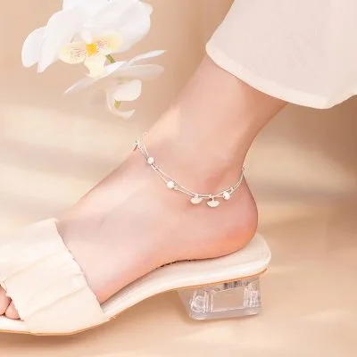 Lắc Chân Bạc Nữ 2 Tầng đính Bi Cát Tròn Hương Gió Annabella LILI 375138 5