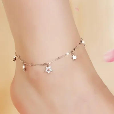 Lắc Chân Bạc Nữ Thời Trang đính đá CZ Hình Trăng Sao Stella LILI 053337 1