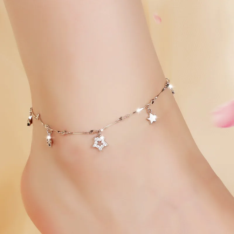 Lắc Chân Bạc Nữ Thời Trang đính đá CZ Hình Trăng Sao Stella LILI 053337 1