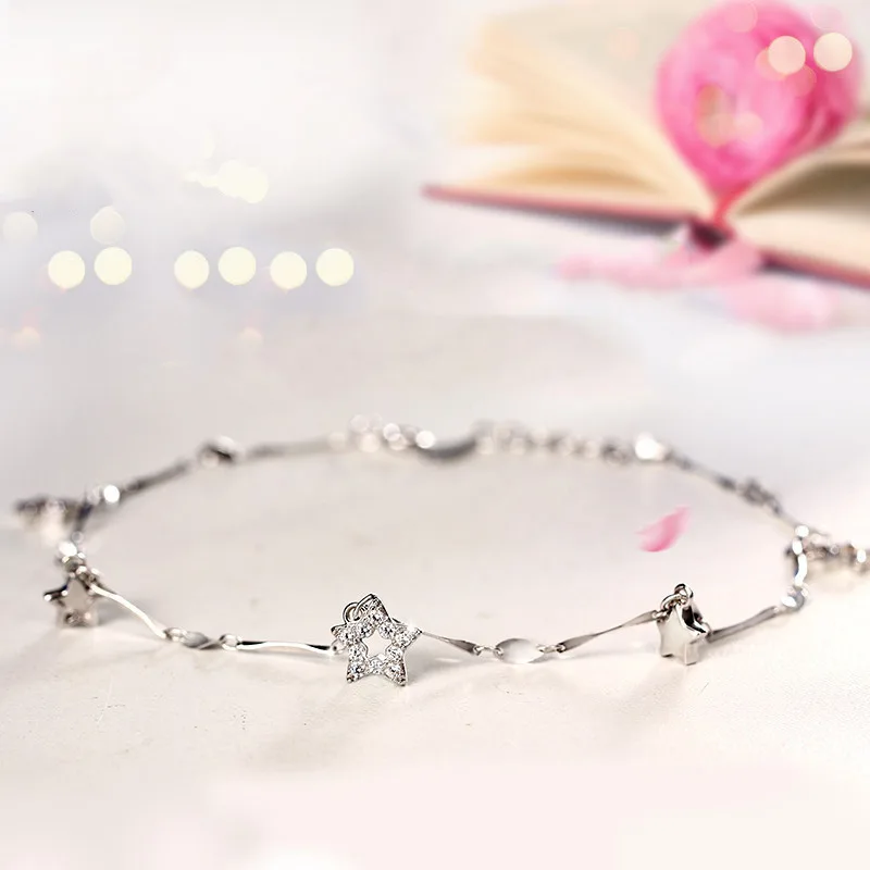 Lắc Chân Bạc Nữ Thời Trang đính đá CZ Hình Trăng Sao Stella LILI 053337 2