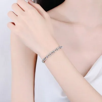 Lắc Tay Bạc Nữ Dạng Chuỗi Vuông đính Kim Cương Moissanite Phelim LILI 053869 4