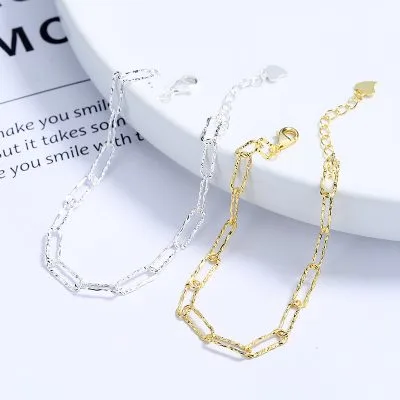 Lắc Tay Bạc Nữ Dạng Xích Chữ Nhật Mạ Vàng Lovell LILI 053158 1