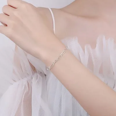 Lắc Tay Bạc Nữ Dạng Xích Chữ Nhật Mạ Vàng Lovell LILI 053158 2