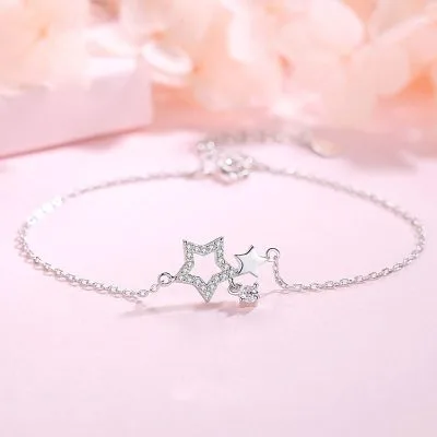 Lắc Tay Bạc Nữ đính đá CZ Hình Ngôi Sao 5 Cánh Winifred LILI 053209 1