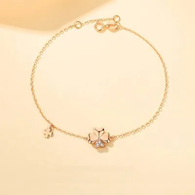 Lắc Tay Vàng 18k Nữ đính Kim Cương Tự Nhiên Hình Cỏ 4 Lá Keelin LILI 053328 2
