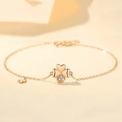 Lắc Tay Vàng 18k Nữ đính Kim Cương Tự Nhiên Hình Cỏ 4 Lá Keelin LILI 053328 5