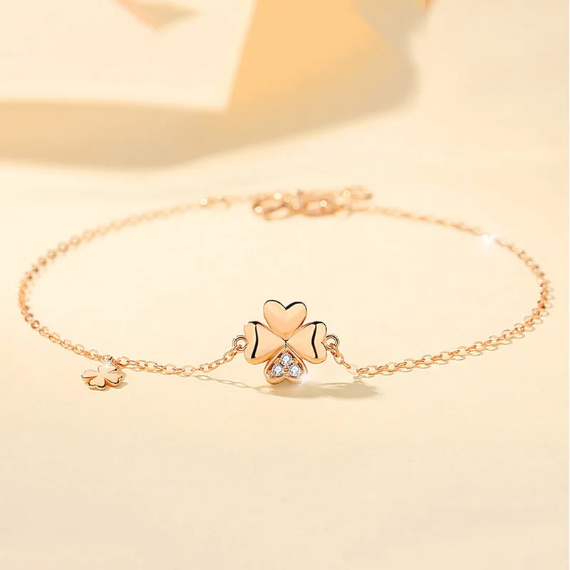 Lắc Tay Vàng 18k Nữ đính Kim Cương Tự Nhiên Hình Cỏ 4 Lá Keelin LILI 053328 5