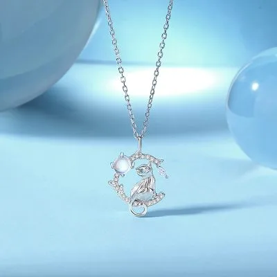 Vòng Cổ Bạc Nữ đính đá CZ Hình Mèo Ngắm Trăng Vera LILI 053938 2