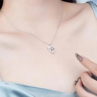 Vòng Cổ Bạc Nữ đính đá CZ Hình Mèo Ngắm Trăng Vera LILI 053938 5