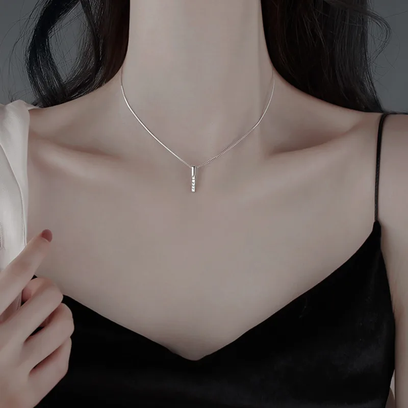 Vòng Cổ Bạc Nữ đính đá CZ Hình Thanh Thẳng Basic LILI 053967 7