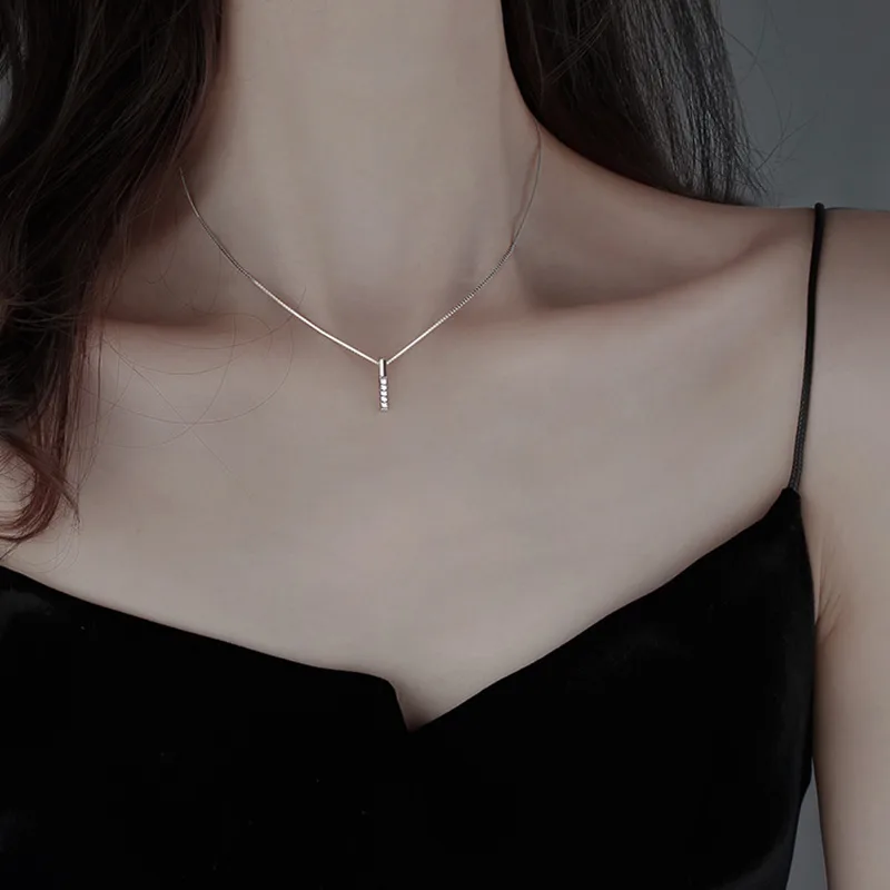 Vòng Cổ Bạc Nữ đính đá CZ Hình Thanh Thẳng Basic LILI 053967 9