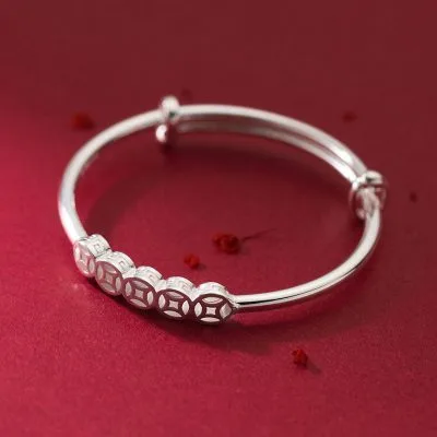 Vòng Tay Bạc đặc Nữ Trơn Hình Kim Tiền Gloria LILI 769991 1