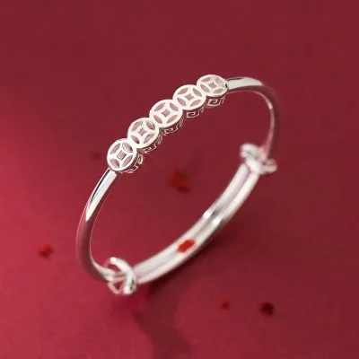 Vòng Tay Bạc đặc Nữ Trơn Hình Kim Tiền Gloria LILI 769991 5