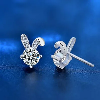 Bông Tai Bạc Nữ đính Kim Cương Moissanite Hình Thỏ Cute Bunny LILI 054495 3