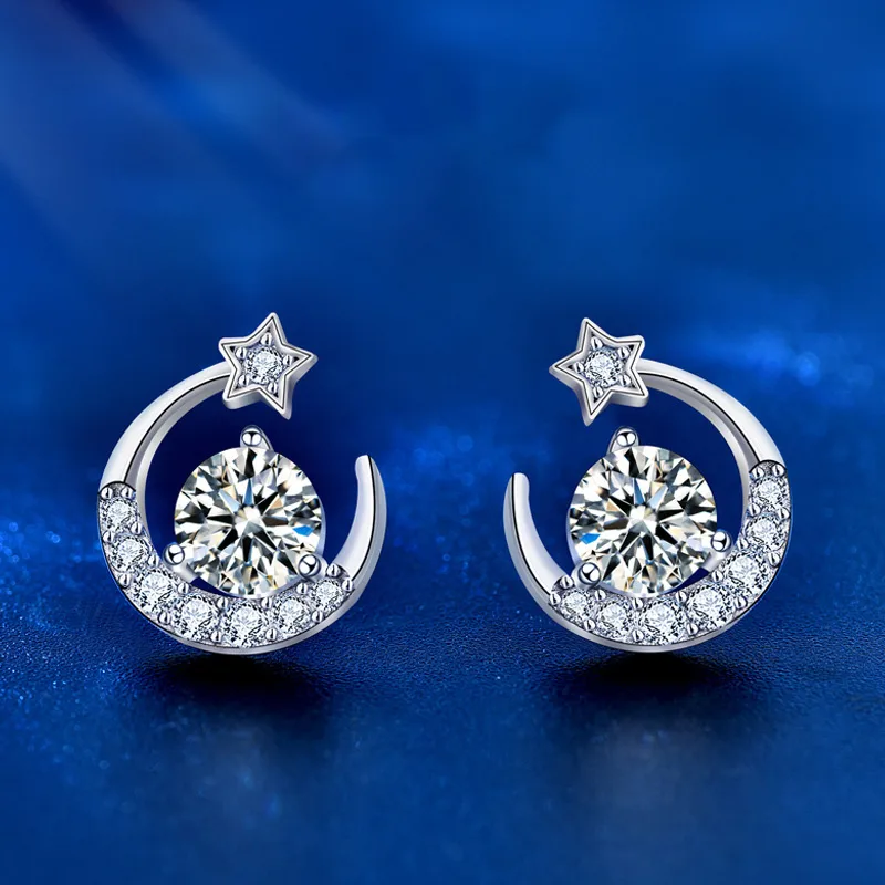 Bông Tai Bạc Nữ đính Kim Cương Moissanite Hình Trăng Sao Bernice LILI 054489 1