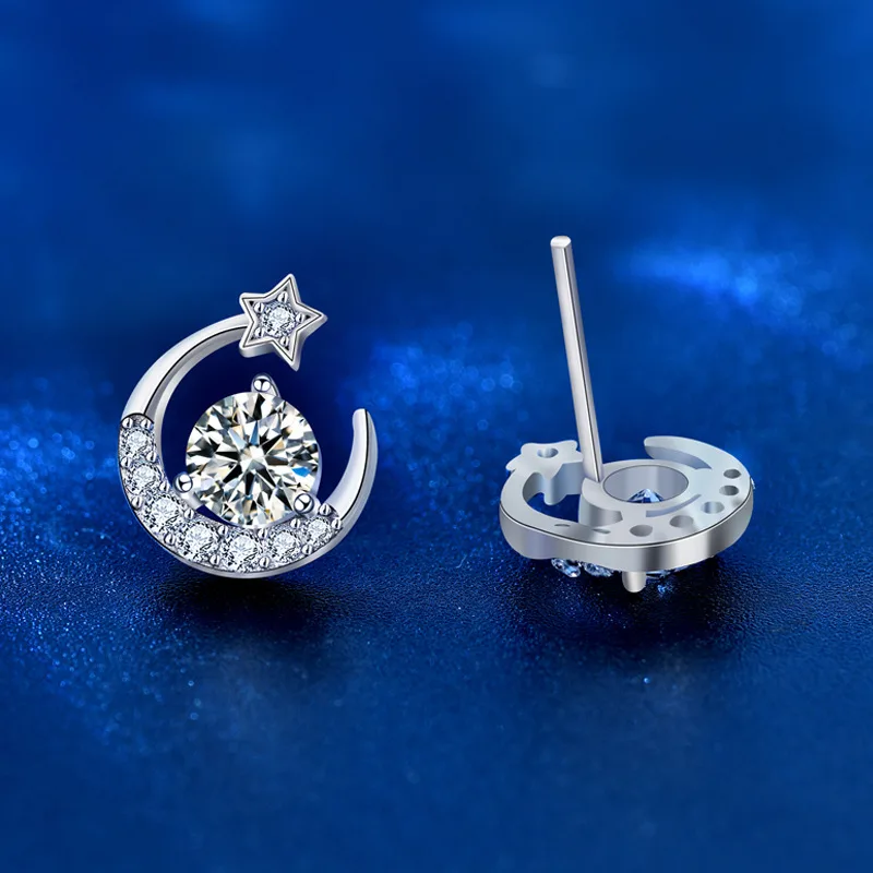 Bông Tai Bạc Nữ đính Kim Cương Moissanite Hình Trăng Sao Bernice LILI 054489 2