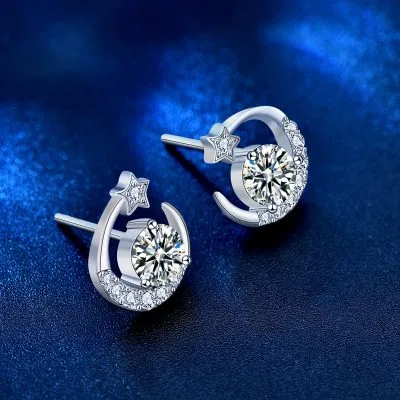 Bông Tai Bạc Nữ đính Kim Cương Moissanite Hình Trăng Sao Bernice LILI 054489 3