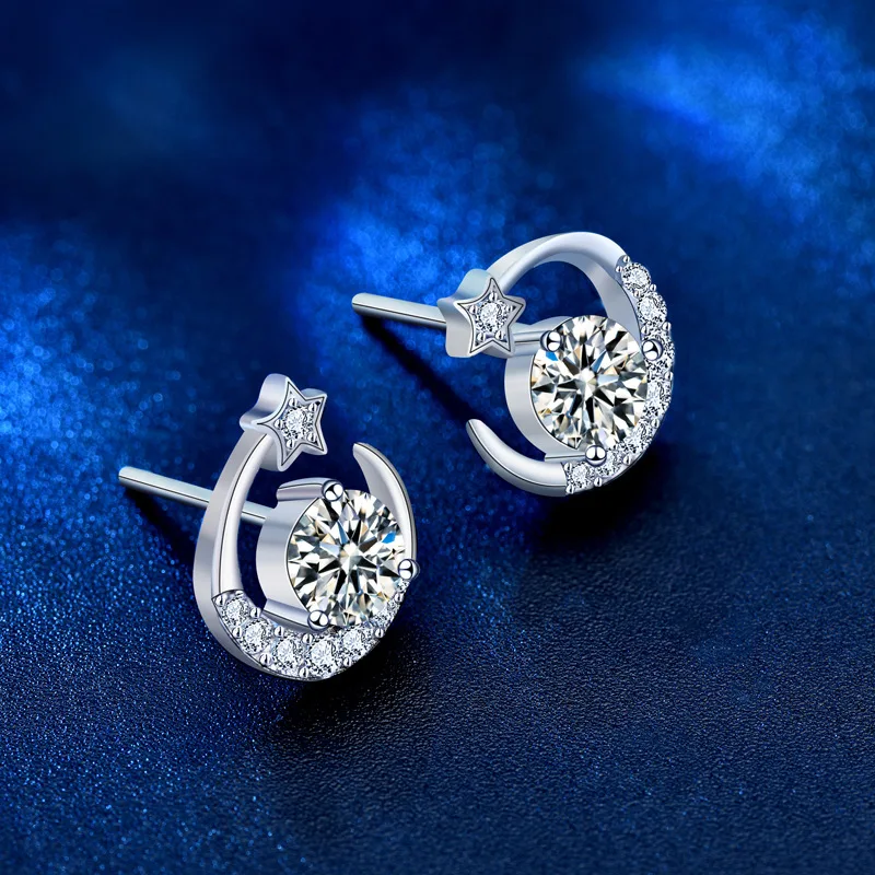 Bông Tai Bạc Nữ đính Kim Cương Moissanite Hình Trăng Sao Bernice LILI 054489 3