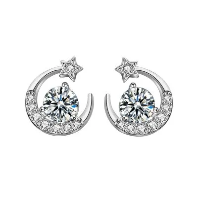 Bông Tai Bạc Nữ đính Kim Cương Moissanite Hình Trăng Sao Bernice LILI 054489 4