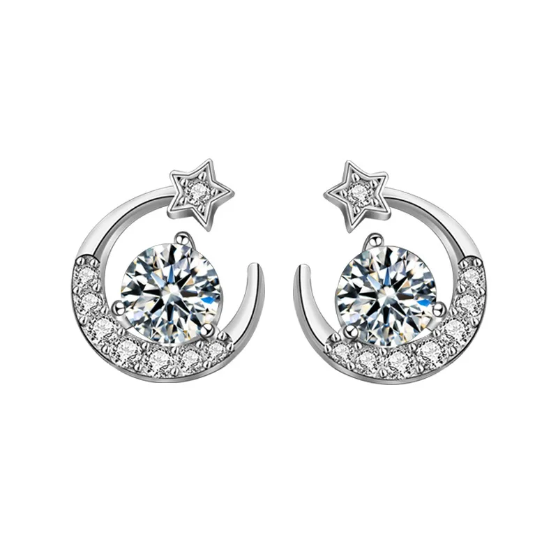 Bông Tai Bạc Nữ đính Kim Cương Moissanite Hình Trăng Sao Bernice LILI 054489 4