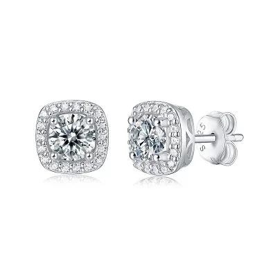 Bông Tai Bạc Nữ đính Kim Cương Moissanite Vuông Tròn Cách điệu LILI 054561 1