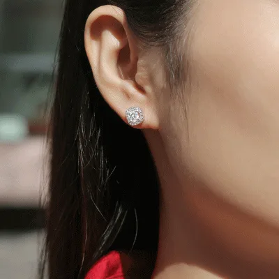 Bông Tai Bạc Nữ đính Kim Cương Moissanite Vuông Tròn Cách điệu LILI 054561 3