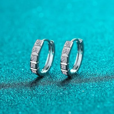 Bông Tai Bạc Nữ Nam đính Kim Cương Moissanite Tròn ô Vuông LILI 054600 1