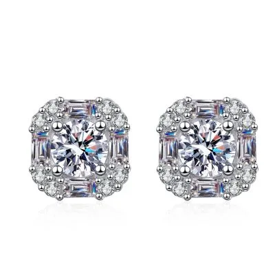 Bông Tai Bạc Nữ Nam đính Kim Cương Moissanite Vuông Tròn Cách điệu LILI 054617 5