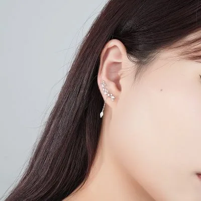 Khuyên Tai Bạc Nữ đính đá CZ Hình Cành Và Lá LILI 054364 2