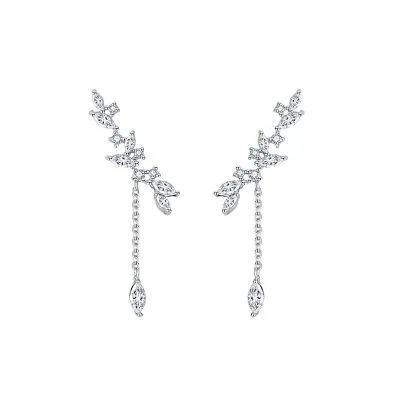 Khuyên Tai Bạc Nữ đính đá CZ Hình Cành Và Lá LILI 054364 4