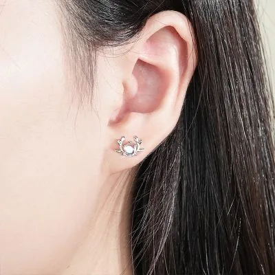 Khuyên Tai Bạc Nữ đính đá CZ Hình Gạc Nai LILI 054371 2