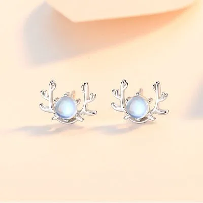 Khuyên Tai Bạc Nữ đính đá CZ Hình Gạc Nai LILI 054371 3